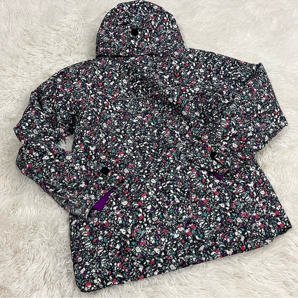 Columbia Hooded Girls purple pink print Omniheat lined Waterproof Jacket Large - Picture 11 of 13